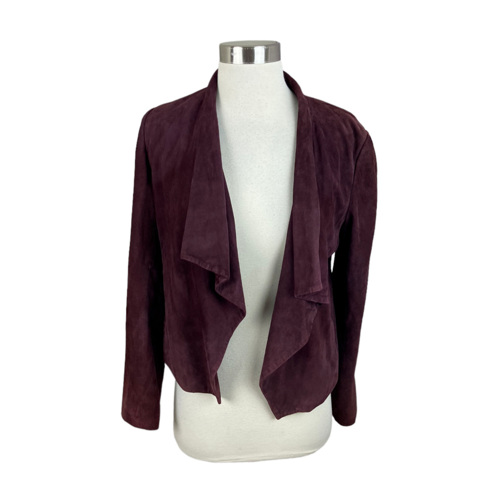 Theory Kanya L Galatia Burgundy Wine Lamb Suede Drape Front Crop Jacket S